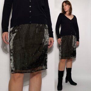 Vintage 1990s Iridescent SHEER Green Embroidered & Beaded Skirt! Large